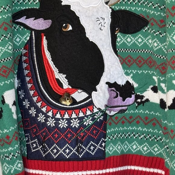 Blizzard Bay Ugly Sweater Christmas Size Adult Large 3-D  Cow Holiday Party - Picture 2 of 9